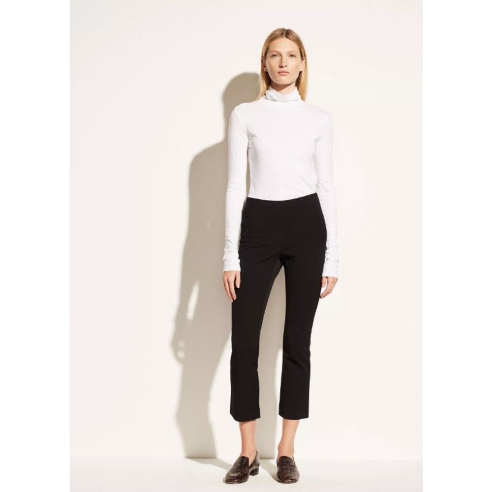 VINCE Crop Flare Pants Womens S/P Black Italian Cotton Fitted Capsule Wardrobe